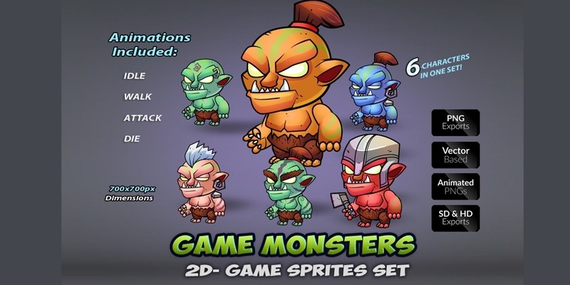 6 Orcs Game Sprites Set