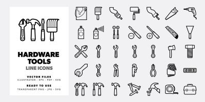 35 Hardware Tools Line Icons Set