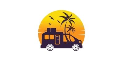 Camper And Palm Trees Logo
