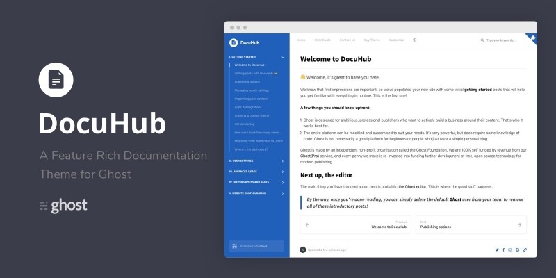 DocuHub - A Modern Documentation Theme For Ghost