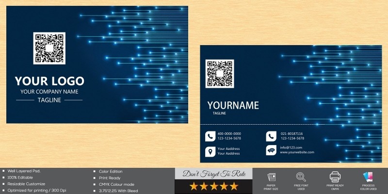 Blue Light Line Business Card Design Template