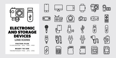 Electronic and Storage Devices - Line Icons