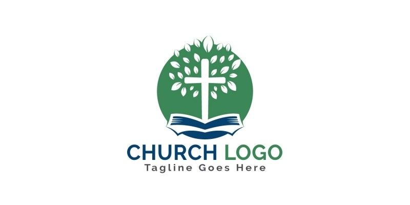 Bible Cross Tree Church Logo Design.