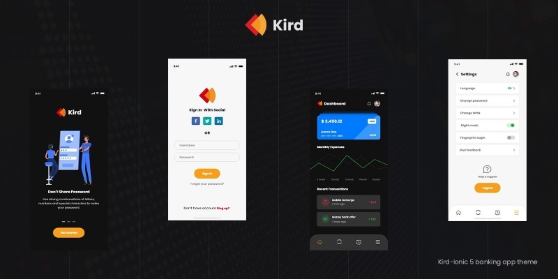 Kird - Ionic 5 Banking App Theme