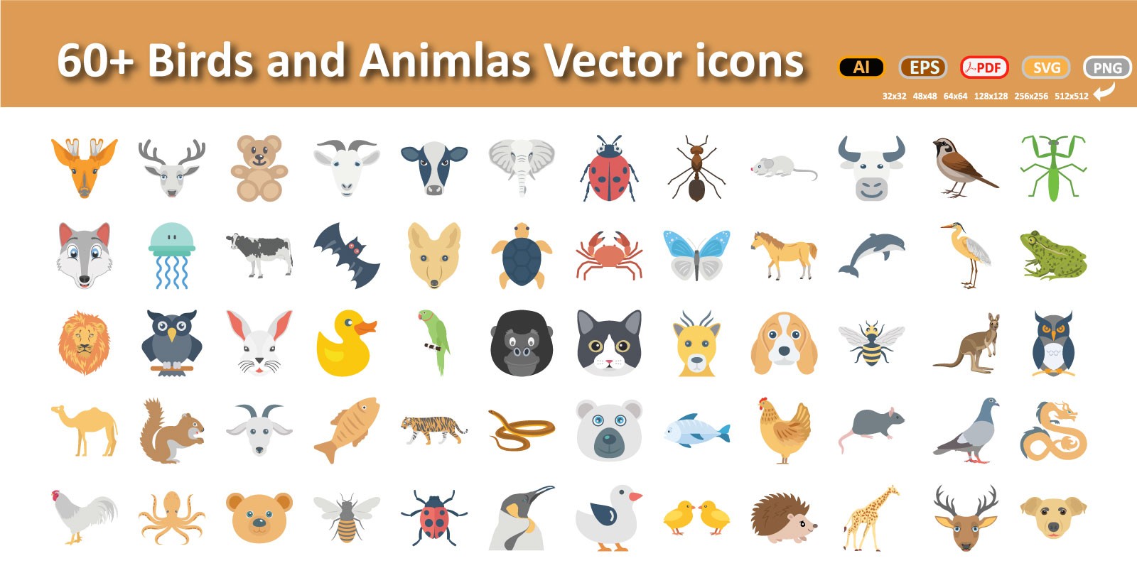 Animal Faces Vector Illustration icons