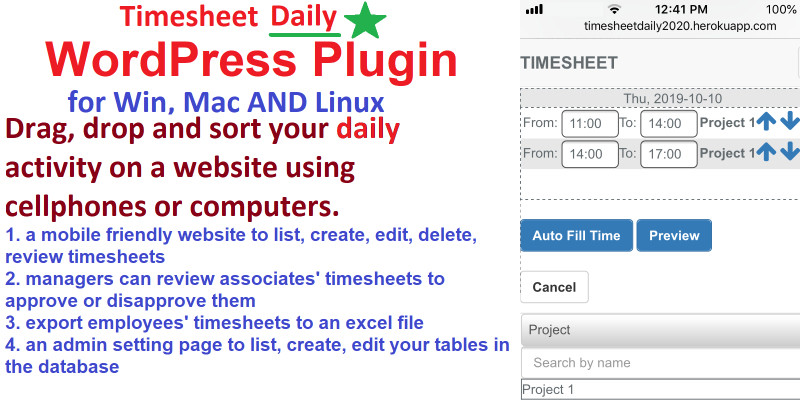 Daily Timesheet Management System WordPress Plugin