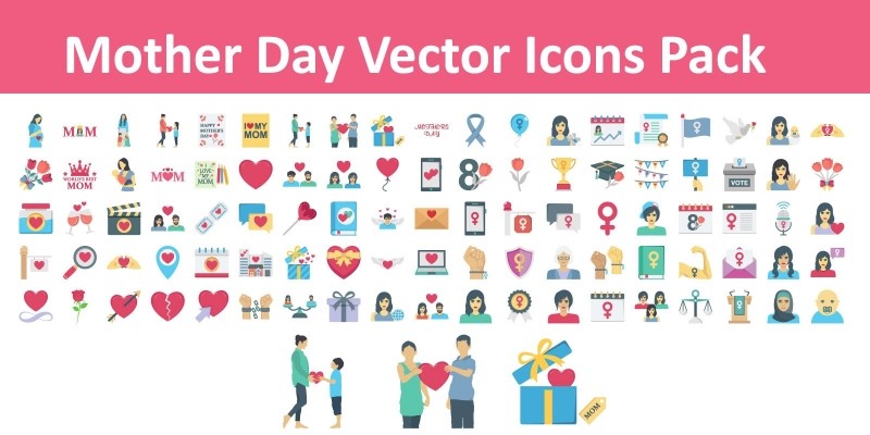 Mother Day color Vector Icons pack
