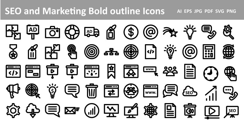  SEO And Marketing Bold Outline Icons