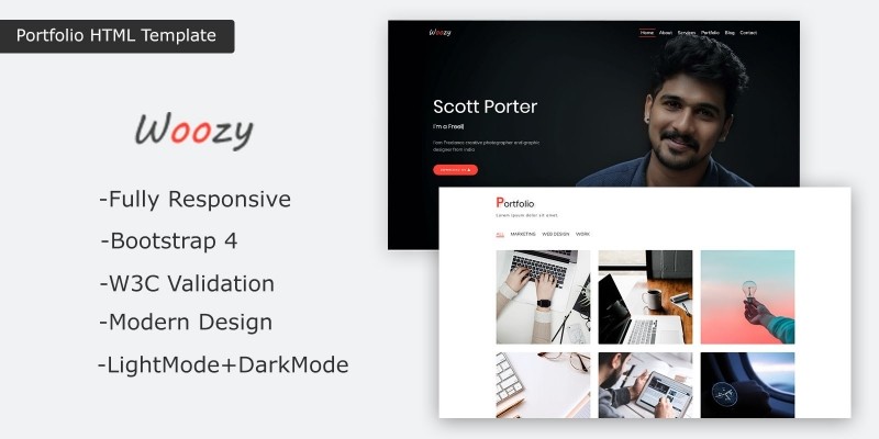 Woozy - Responsive Bootstrap 4 One Page Portfolio 