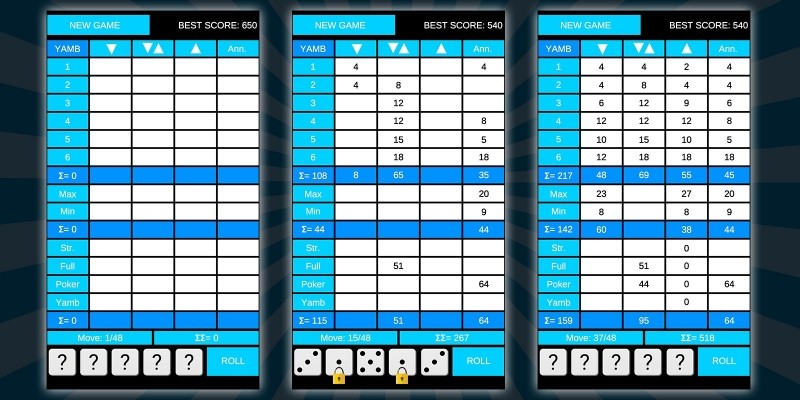 Yamb dice game - Unity source code