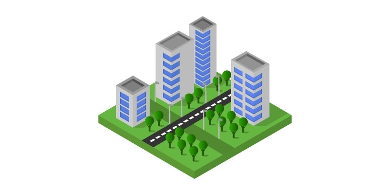 Isometric City Illustrated On White Background