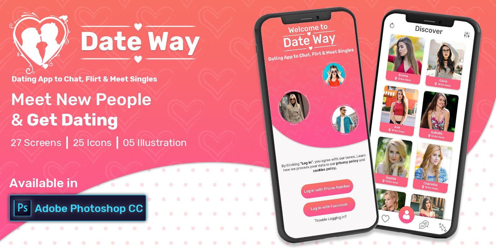 Date Way- Dating App UI - PhotoShop PSD
