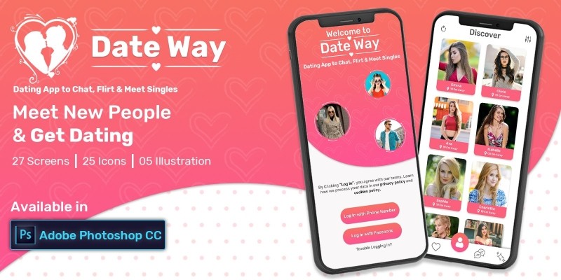 Date Way- Dating App UI - PhotoShop PSD