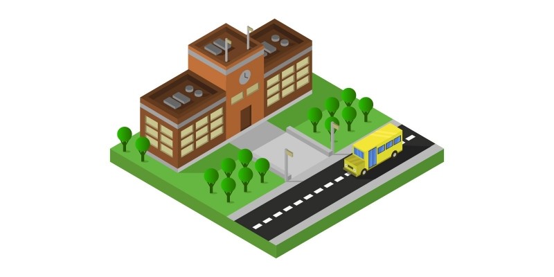 Isometric School Illustrated In Vector