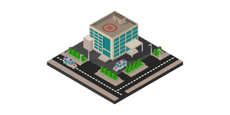 Isometric Hospital Illustrated In Vector