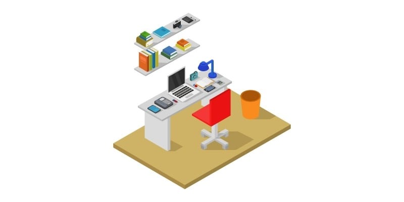 Room With Isometric Desk Illustrated In Vector
