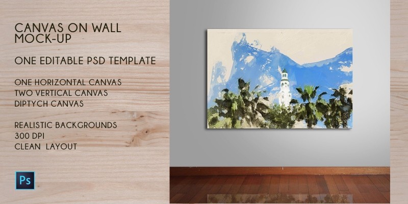 Canvas on Wall Mock-Up PSD Template 