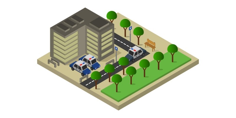 Isometric Police Station In Vector