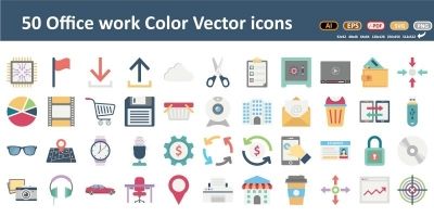 Office And Work Room Color Vector icons