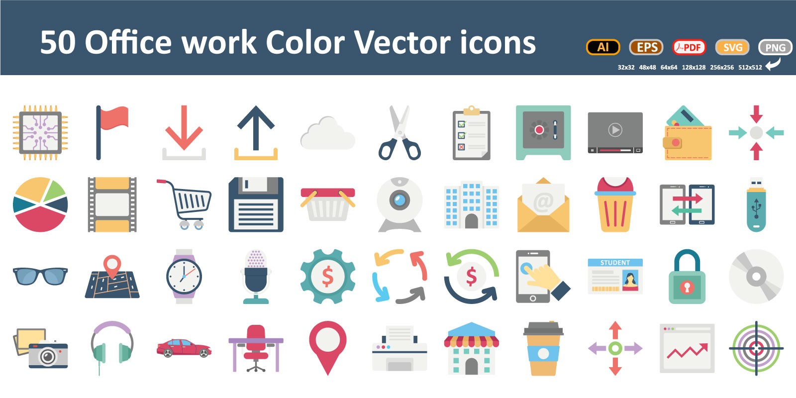 Office And Work Room Color Vector icons