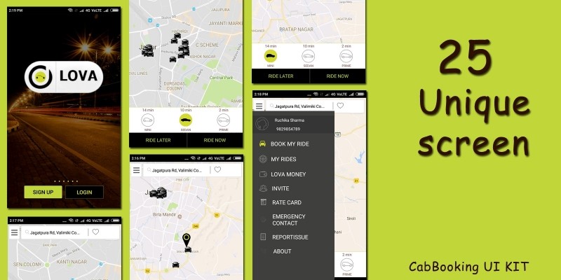 Loca Cab App Design UI Kit Android Studio