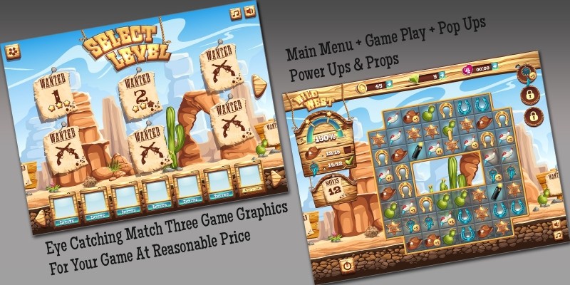 Match Three Wild West Theme Game Graphics