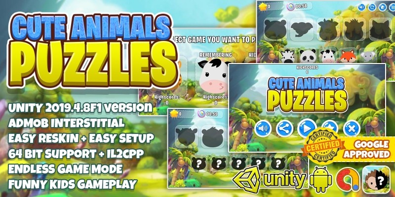 Cute Animal Puzzle Kids - Unity3D With Admob Ads