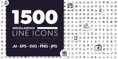 1500 Miscellaneous Line Icons 