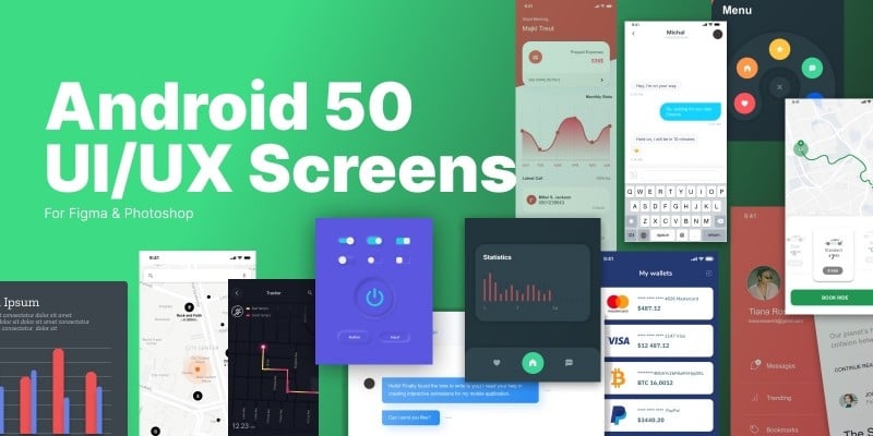  50 Android UI UX Screens For PhotoShop