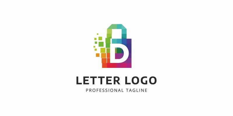 D Letter Colorful Pixel Logo