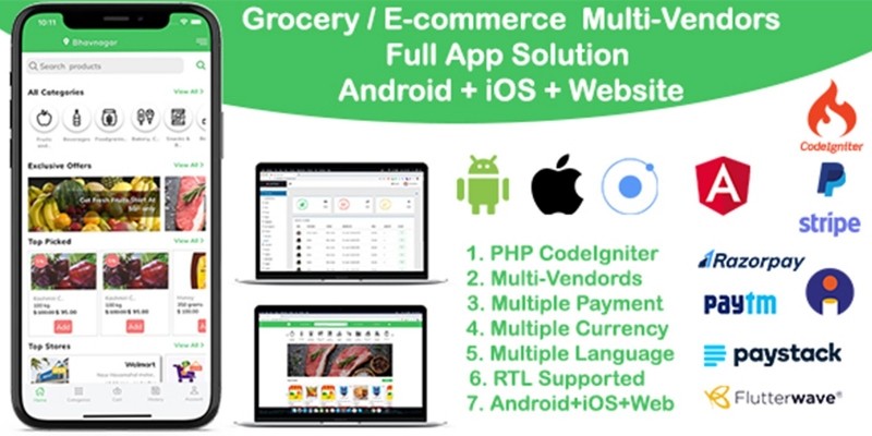 Multi Vendors Grocery App - Ionic App With Backend