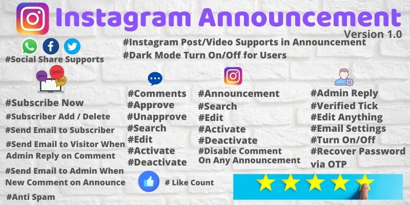 Instagram Announcement PHP Script with Admin Panel