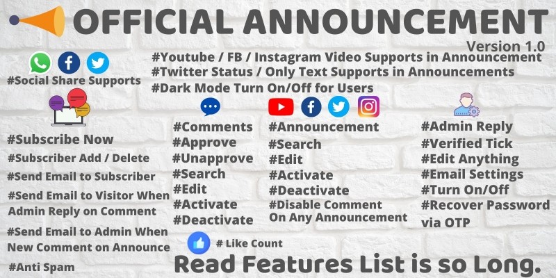 Official Announcement PHP Script With Admin Panel