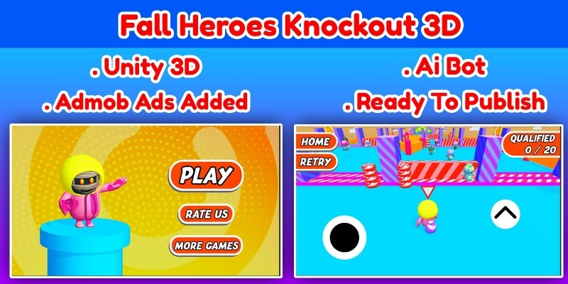 Fall Heroes Knockout 3D Game Unity Source Code