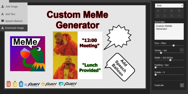 Custom Meme Generator Web App jQuery