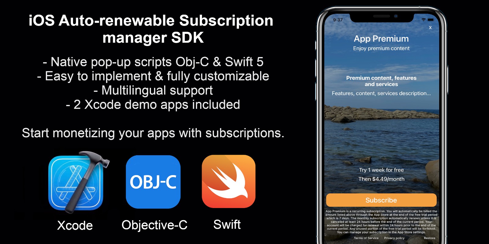 iOS Auto-renewable Subscription manager SDK