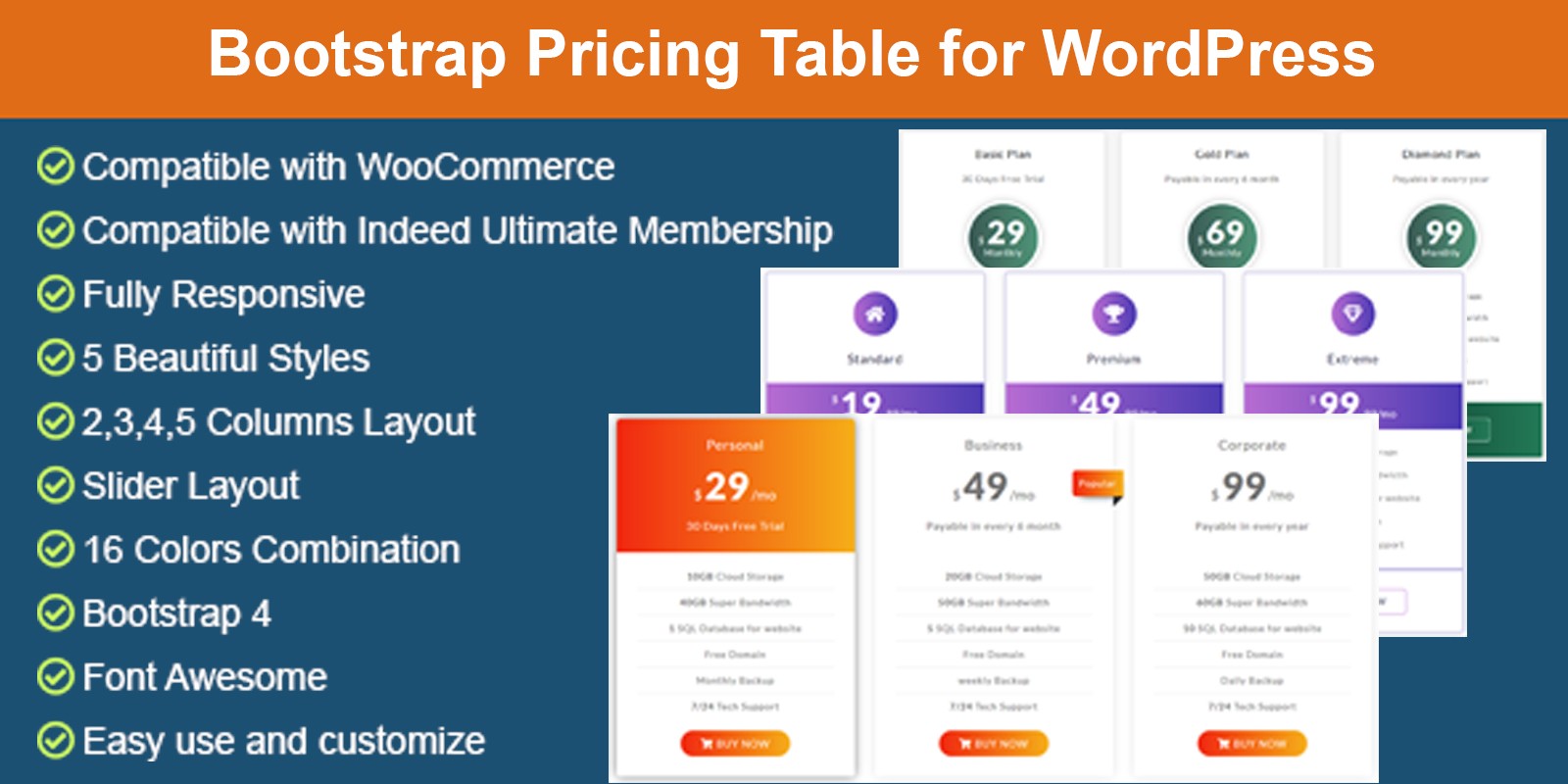 Bootstrap Pricing Table For WordPress