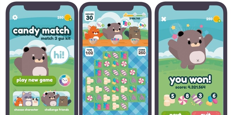 Candies Match 3 Game GUI Assets