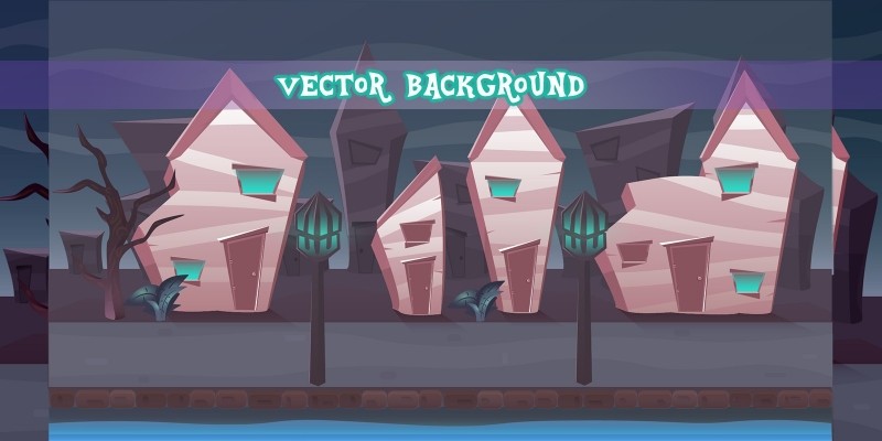 2D  Vector Game Background night city
