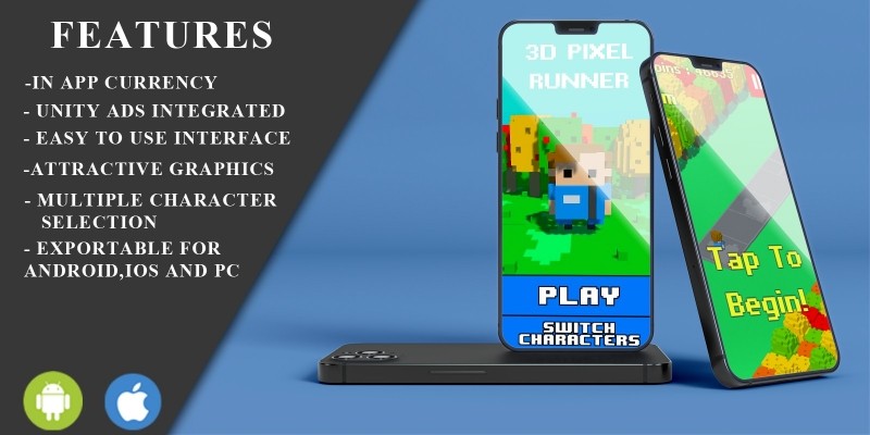 3D Pixel Ultimate Runner Unity Game 