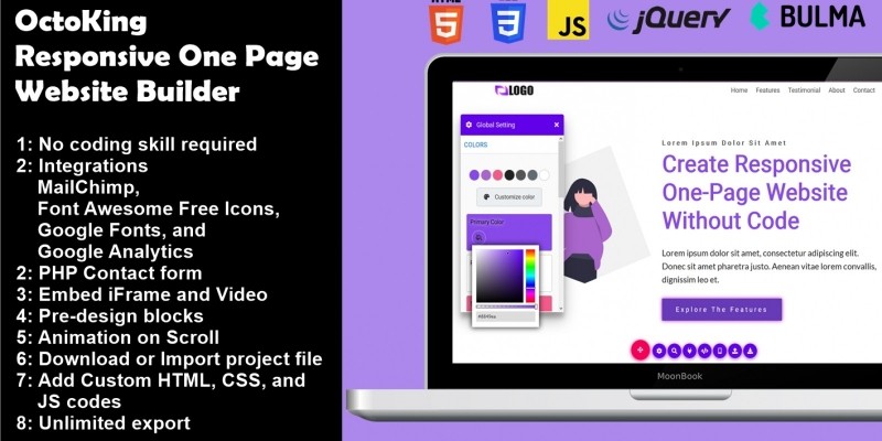 OctoKing - Responsive One Page Website Builder