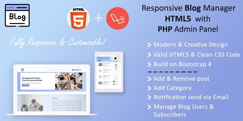 Responsive Blog Manager - HTML5 With PHP Laravel