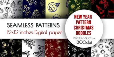 Doodle New Year Winter Seamless Pattern