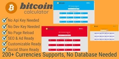 Bitcoin Price Calculator - Supports 200 Currency 