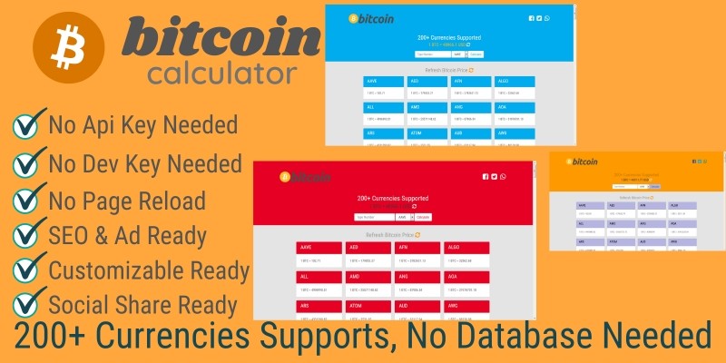 Bitcoin Price Calculator - Supports 200 Currency 