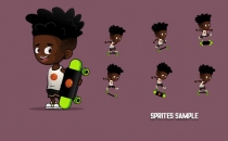 Afro Skater Boy 2D Spine Game Character Sprites Screenshot 1