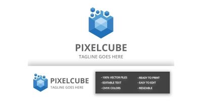 Blue Pixel Cube Logo