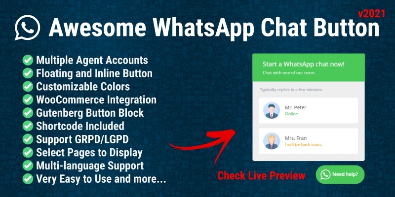 Awesome WhatsApp Chat Button – WordPress Plugin