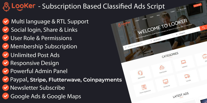 Looker - Subscription Based Classified Ads Script
