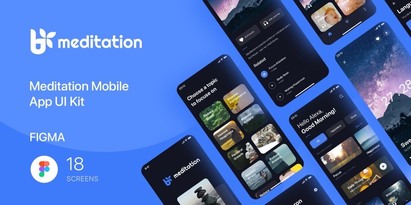 Meditation - Mobile App UI Kit - Figma